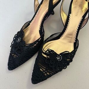 Giorgio Armani Black Satin and Lace Shoes, size 37